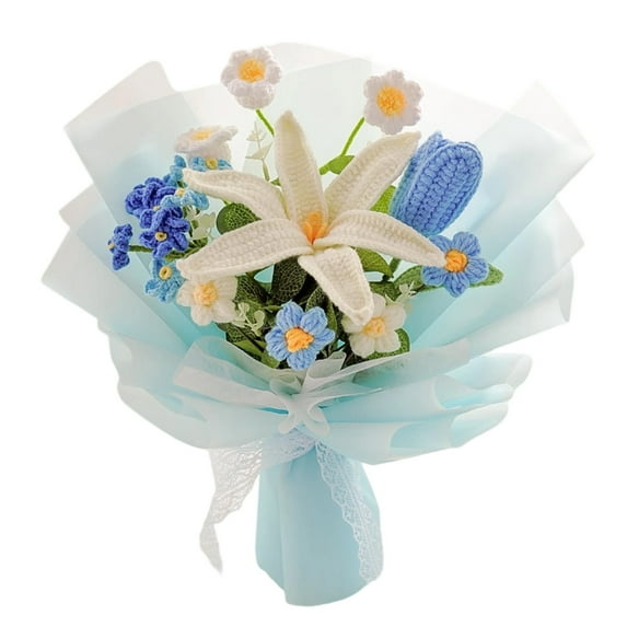 Cheapark Handmade Crochet Flowers Bouquet Knitted Artificial Flower Arrangement for Valentines Day Birthday Wedding and Home Decor Gifts