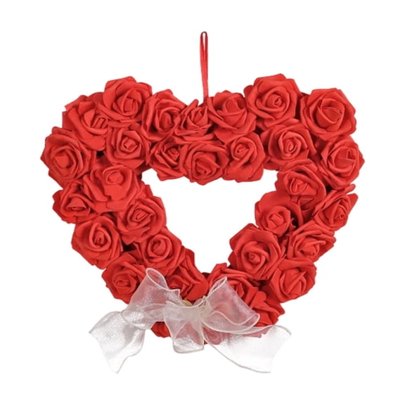 Cheapark Handmade Rose Heart Wreath - Faux Flower Durable Decor For Gift Front Door Home Wall Valentine's Day Romantic Festival Dec oration