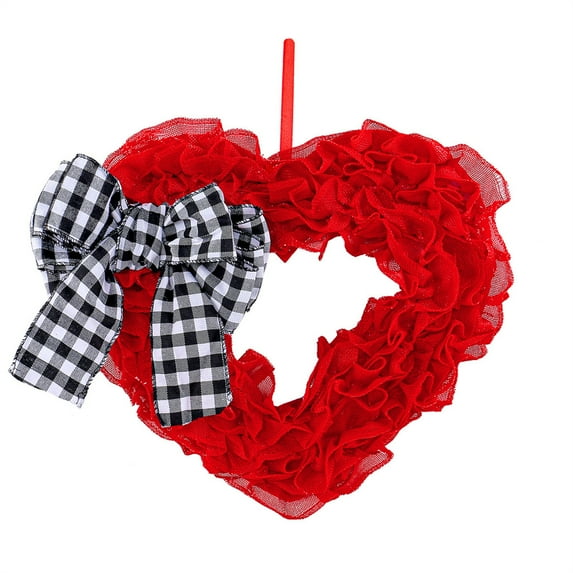 Cheapark Heart-Shaped Artificial Valentine's Day Wreath - Full Bloom Design with Red/Gold Accents, Front Door Decor for Home Entryway, Festive Layout Prop for Romantic Holidays