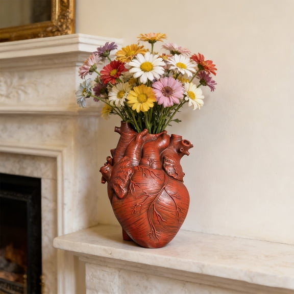 Cheapark Heart Vase Resin Flower Pot Heart Shape Planter for Home Countertop Desktop Table Daily Decoration