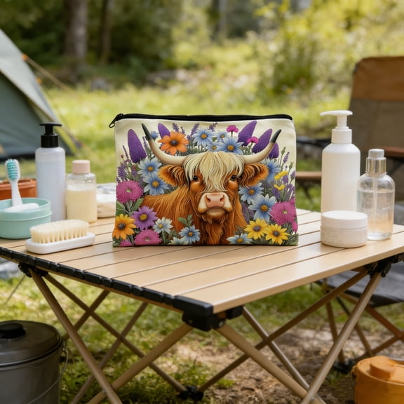 Cheapark Highland Cow Storage Bag Multi-Function Organizer Cosmetic Pouch 9x7 Inch Portable for Outdoor Washroom Travel Back to School Daily Use