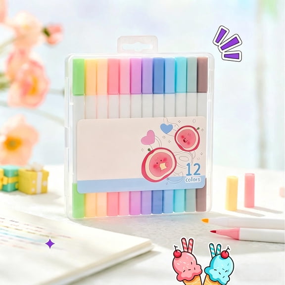 Cheapark Highlighter Dual Tip Fruit Scent Pen 12 Pack For Office Home Document Marking And Daily Writing Highlighting Gift