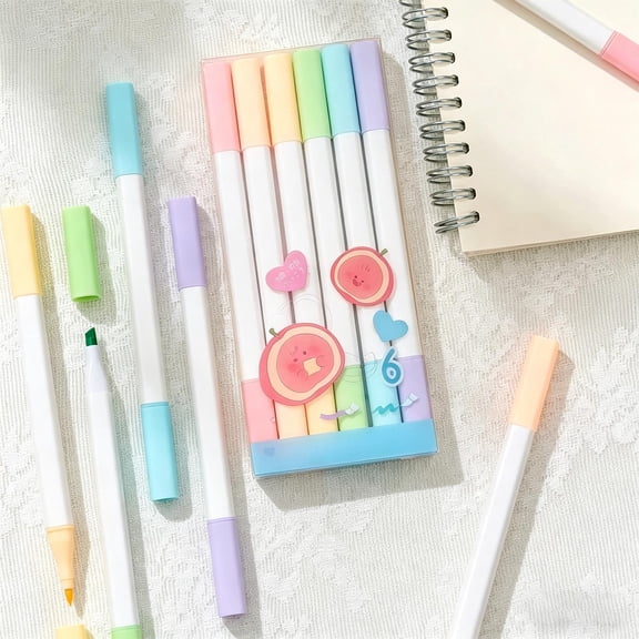 Cheapark Highlighter Dual Tip Fruit Scent Pen 6 Pack For Office Home Document Marking And Daily Writing Highlighting Gift