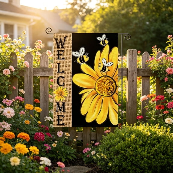 Cheapark Hummingbird Seasonal Flag Bee Sunflower Double Sided Banner for Spring Summer Yard Porch Layout