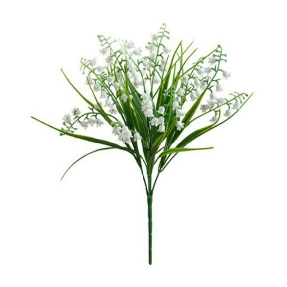 Cheapark Imitation Lily of the Valley Artificial Plastic Bouquet Potted Plant in Small Vase for Home Office Desk Wedding Cente rpiece