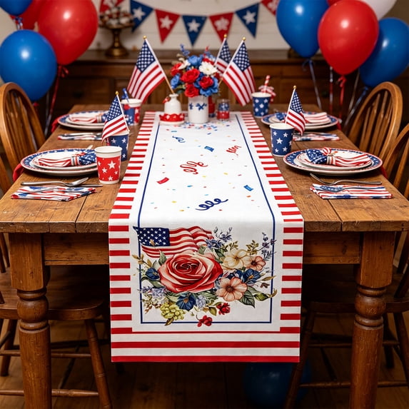 Cheapark Independence Day Table Runner 12.99x70.87 Inch for Dining Yard Banquet Family Gathering Red White Blue Patriotic Holiday Long Fabric Tabletop Decor Gift