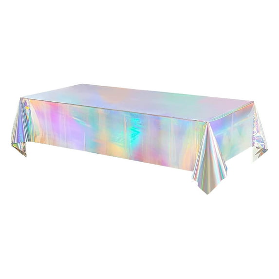 Cheapark Iridescent Holographic Rectangle Tablecloth - Sparkling Laser-Effect Disposable Foil Cover For Christmas Parties, Holiday Gatherings & Festive Table Decor