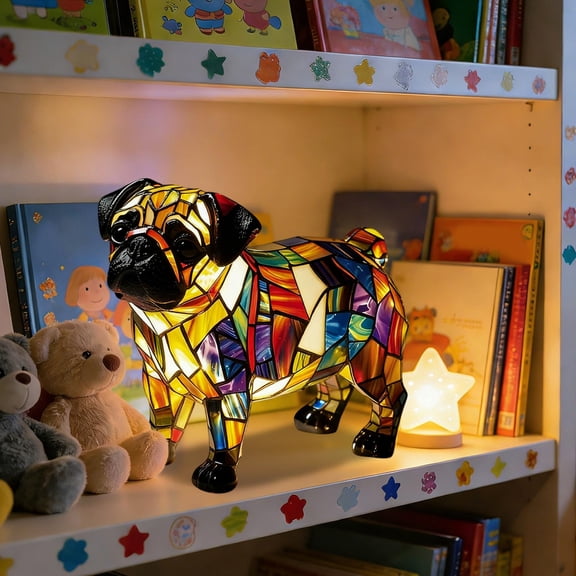 Cheapark LED Animal Statue Resin Craft Glowing Night Light Dog Series Art Figurine For Bedroom Living Room Warm Ambient Decoration