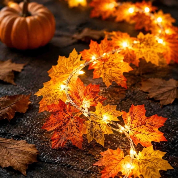 Cheapark LED Artificial Maple Leaf Garland, Indoor Outdoor Mantel Arch Window Decor for Halloween Thanksgiving Fall Party Styling, 68.89-78.7in, 1 Pack