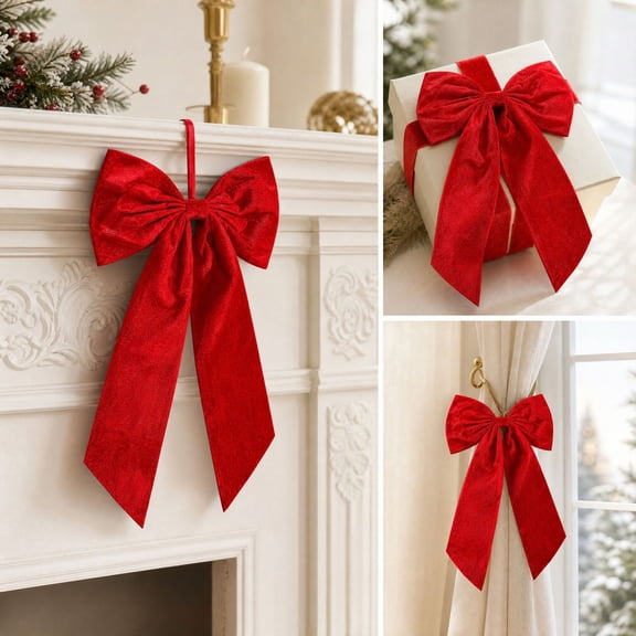 Cheapark Large Christmas Tree Topper Bow, 45x29cm 18x11 Inch Holiday Top Decor, Festive Red Ribbon Tree Crown Ornament for Christmas Display Gift