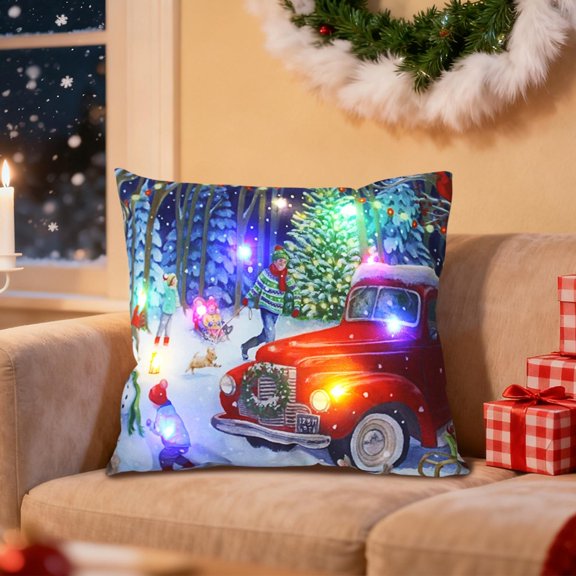Cheapark Led Light Plush Pillow Cover Dual Mode Light Switch Sofa Cushion Decor Gift