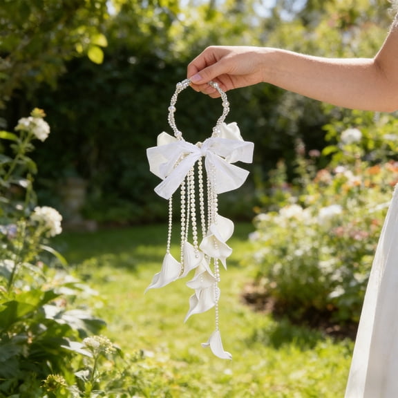 Cheapark Long Wedding Floral Hoop Bridal Handheld Wreath Ceremony Bouquet Bridal Party Decorative Accessory