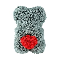 Cheapark Luxury Rose Bear Plush with Faux Flowers 12 Inches Tall Gift Holding Heart for Valentines Day Gift Romantic Home Decor Keep