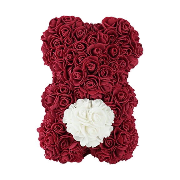 Cheapark Luxury Rose Bear Plush with Faux Flowers 12 Inches Tall Gift Holding Heart for Valentines Day Gift Romantic Home Decor Keep
