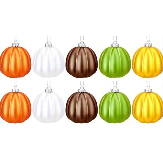 Cheapark Matte Pumpkin Hanging Ornament Balls, Artificial Tree Wreath Mantel Decor, Halloween Thanksgiving Fall Multicolor Shatterproof Plastic Baubles 10 Pack 1.96 Inch Each