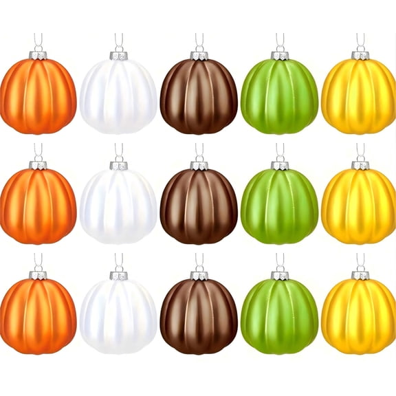 Cheapark Matte Pumpkin Hanging Ornament Balls, Artificial Tree Wreath Mantel Decor, Halloween Thanksgiving Fall Multicolor Shatterproof Plastic Baubles 15 Pack 1.96 Inch Each