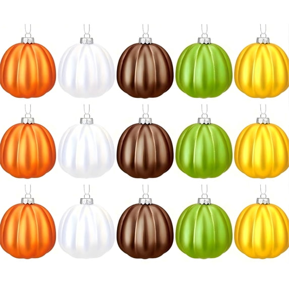 Cheapark Matte Pumpkin Hanging Ornament Balls, Artificial Tree Wreath Mantel Decor, Halloween Thanksgiving Fall Multicolor Shatterproof Plastic Baubles 15 Pack 1.96 Inch Each