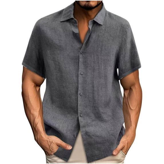 Cheapark Men Casual T-shirt Solid Short Sleeve Stand Collar Buttons Pullover Blouse Tops