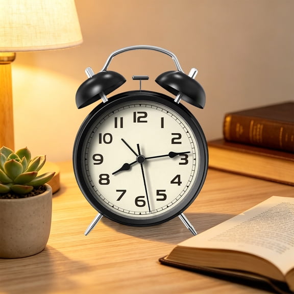 Cheapark Metal Bell Alarm Clock With Night Light Desktop Timepiece Gift