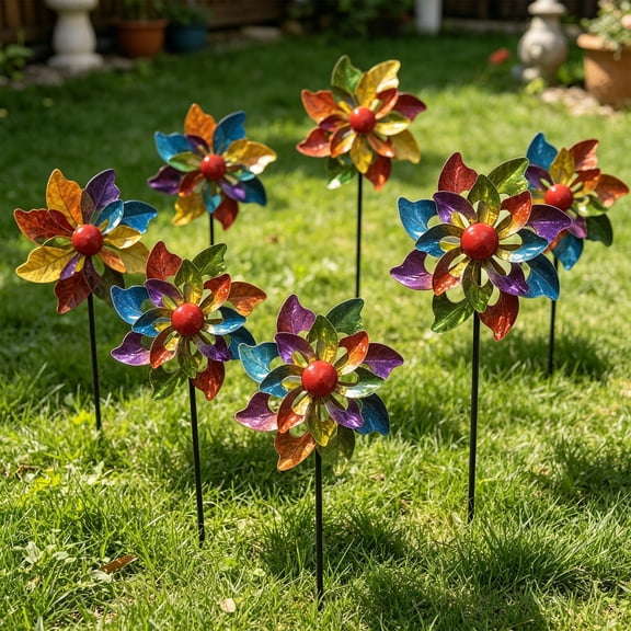 Cheapark Metal Wind Spinner Iron Garden Decor Triple Layer Rotating Craft for Backyard Patio Outdoor Retro Daily Landscape Ornament