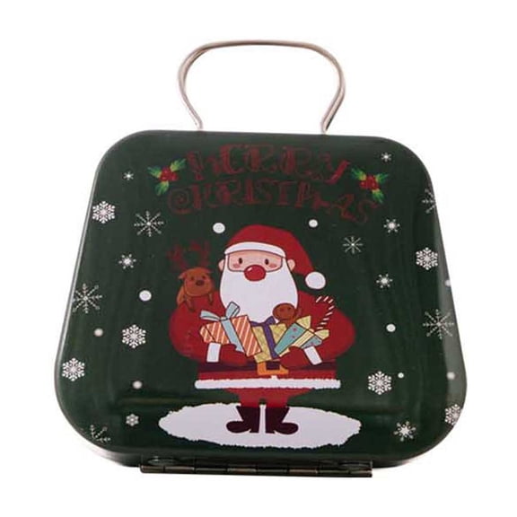 Cheapark Mini Tin Plated Christmas Candy Box with Handle, Small Metal Gift Tin Container for Holiday Treats, Decorative Iron Box for Christmas Decoration Gift Wrapping Gift