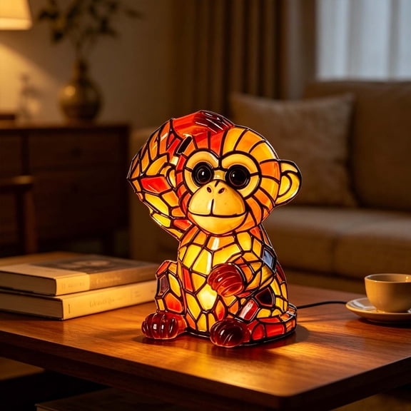 Cheapark Monkey Shaped Resin Figurine Lamp Desktop Indoor Household Night Light Ornament Gift