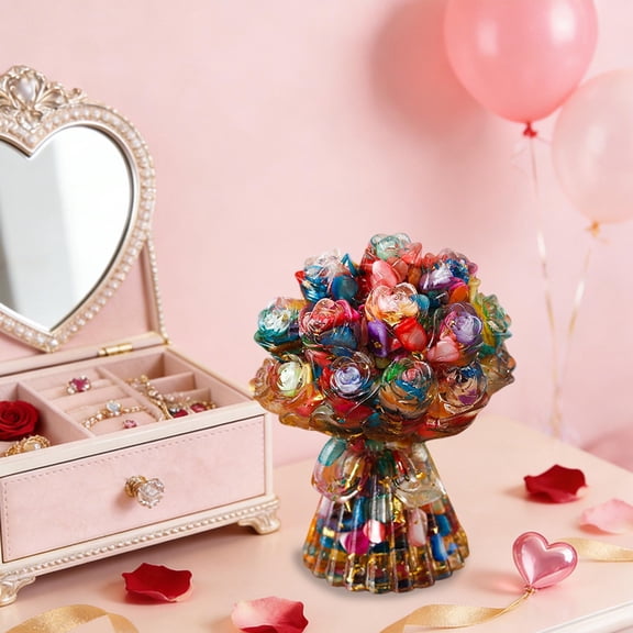 Cheapark Natural Crystal Chips Resin Handheld Bouquet - Valentines Day Gift Home Decor, Unique Resin Ornament for Desktop Display