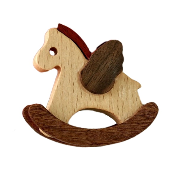 Cheapark Nordic Style Rocking Horse Figurine Table Decor Wooden Pines Horse Craft for Home Shelf Display