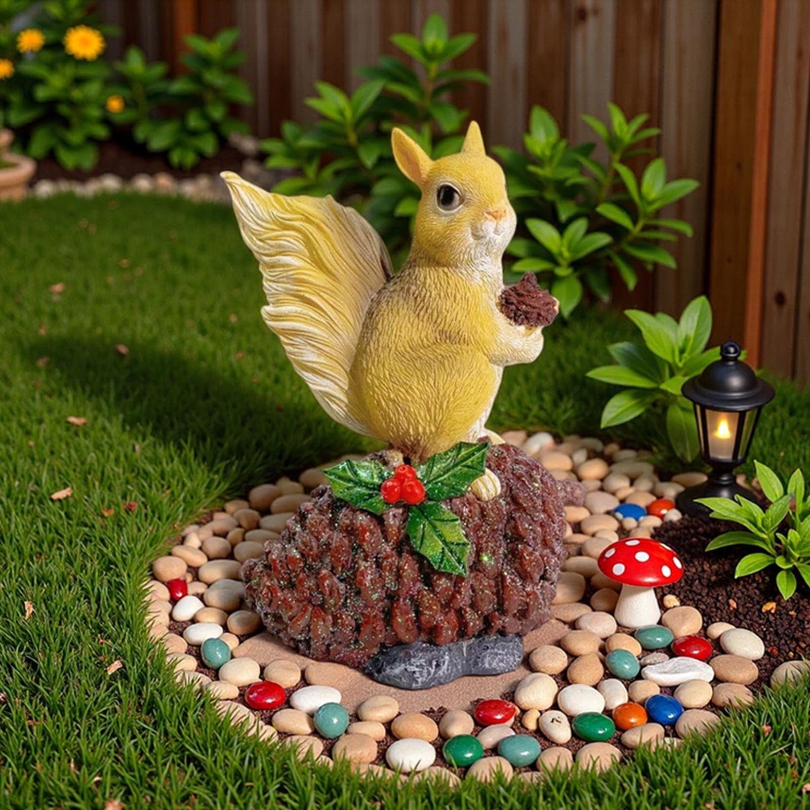 Cheapark Outdoor Squirrel Statue Garden Resin Sculpture Patio Yard Lawn Pathway Realistic Animal Decor Ornament