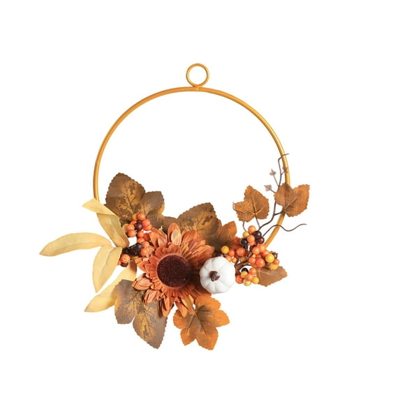 Cheapark Painted Iron Maple Leaf Pumpkin Wreath - Artificial Wall Hanging Decoration For Wedding, Fall And Halloween Decor