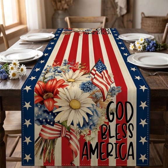 Cheapark Patriotic Table Runner Holiday Dining Scarf 72x13Inch Polyester Fabric for Home Dining Patio Kitchen Independence Day Mother Father Day Summer Tabletop Ornament Gift