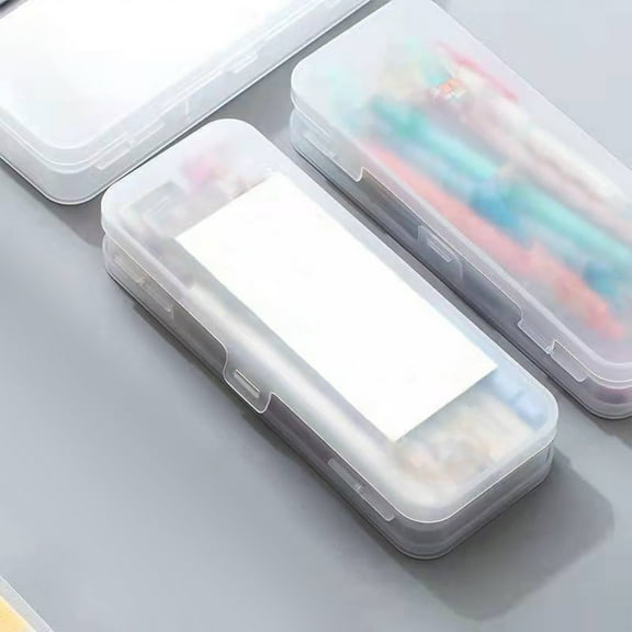 Cheapark Pencil Case Stationery Organizer Desktop Storage Double Layer PP Transparent Frosted Pen Box
