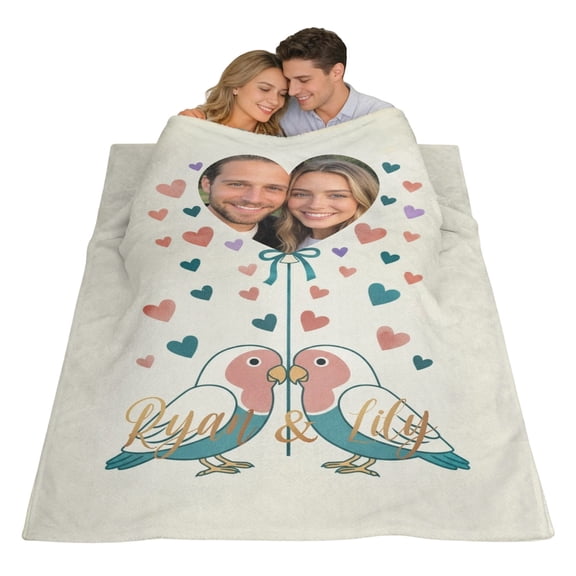 Cheapark Personalized Photo Blanket For Couples Thick Winter Warm Blanket Custom Picture Name Rectangular Valentines Day Anniversary Gift