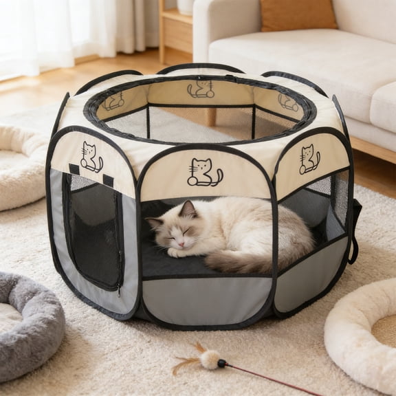 Cheapark Pet Tent Cat House Foldable Enclosed Octagon Tent Birthing Space Isolation Pen Cage For Cats Dogs Indoor Home Pet Resting Shelter