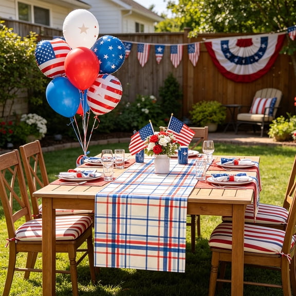 Cheapark Plaid Table Runner Patriotic Fabric Strip Red White Blue Checkered Design for Dining Table Kitchen 4th of July Independence Day Summer Holiday Indoor Table Layout Decor Gift