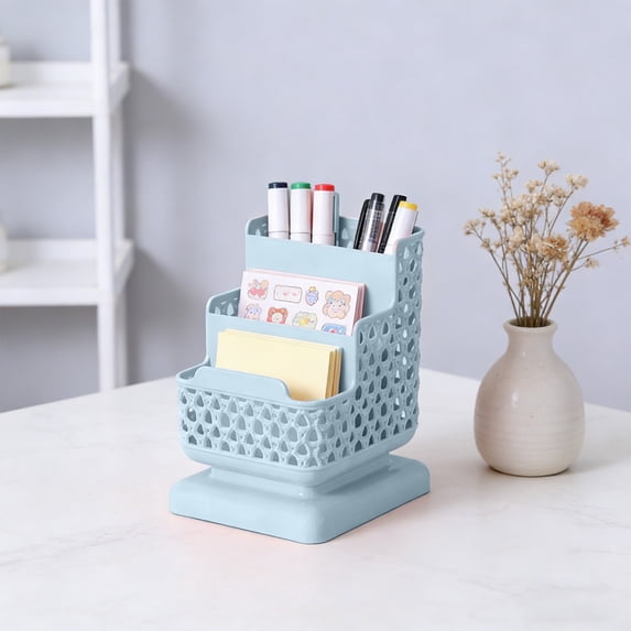 Cheapark Plastic Hollow Out Stationery Storage Box Desktop Organizer for Office Supplies Miscellaneous Items Home Desk Use