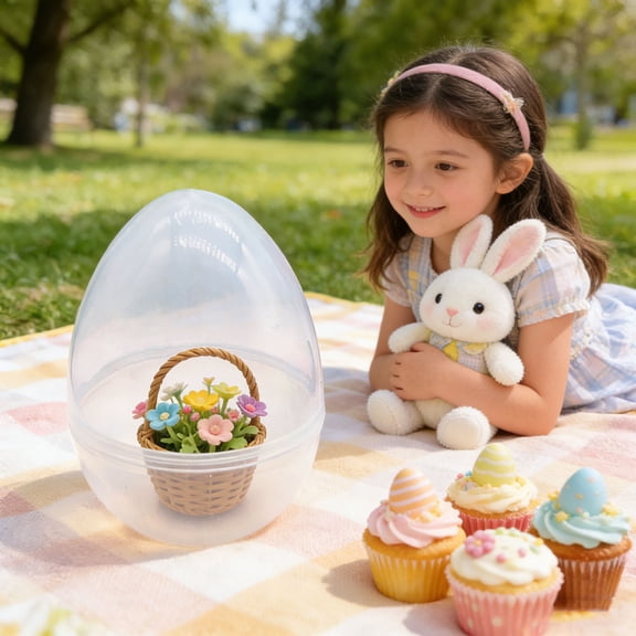 Cheapark Portable Clear Open Twist Egg Easter Storage Egg 1pc 17x25cm No Handle for Easter Party Daily Small Item Storage