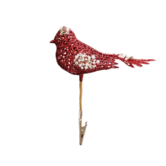 Cheapark Powder-Dusted Openwork Bird Clip Branches - Delicate Glue Powder Finish, Easy-to-Clip Christmas Tree Ornaments, Festive Hanging Decor for Holidays