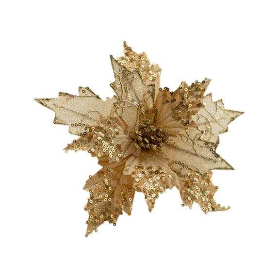 Cheapark Premium Adhesive Powder Simulation Christmas Flowers - Gold Champagne Burgundy Decor for Holiday Trees & Home