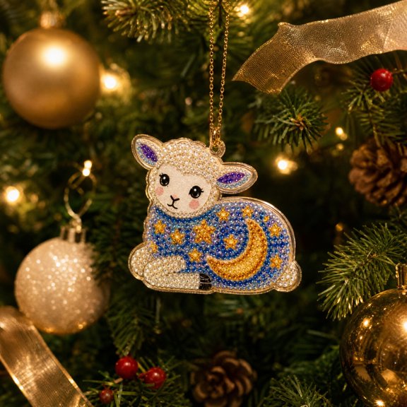 Cheapark Printed 3.15 Inch 2D Acrylic Sheep Hanging Tag, 1 Pc Holiday Tree Decoration, Festive Winter Home Party Decor for Christmas Season