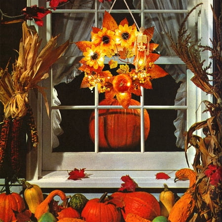 Cheapark Pumpkin Leaf Garland Autumns Wreath Harvests Festival Wall Hanging For Indoor Outdoor Halloween Party