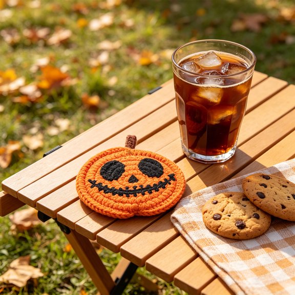 Cheapark Pumpkin Placemat Woven Cotton Coaster for Halloween Table Decor Handmade Rope Pumpkin Shape Tabletop Decoration Gift