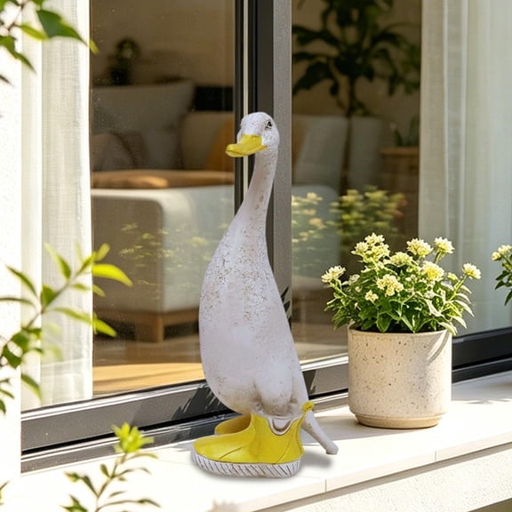 Cheapark Rain Boot Duck Figurine Resin Craft Statue with lovely rain boot design for yard lawn courtyard patio outdoor garden space cute animal creative courtyard landscape decor Gift