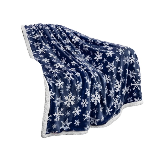 Cheapark Red Blue Snowflake Print Christmas Blanket - Soft Warm Flannel Throw for Sofa Bed Camping, Festive Holiday Essential