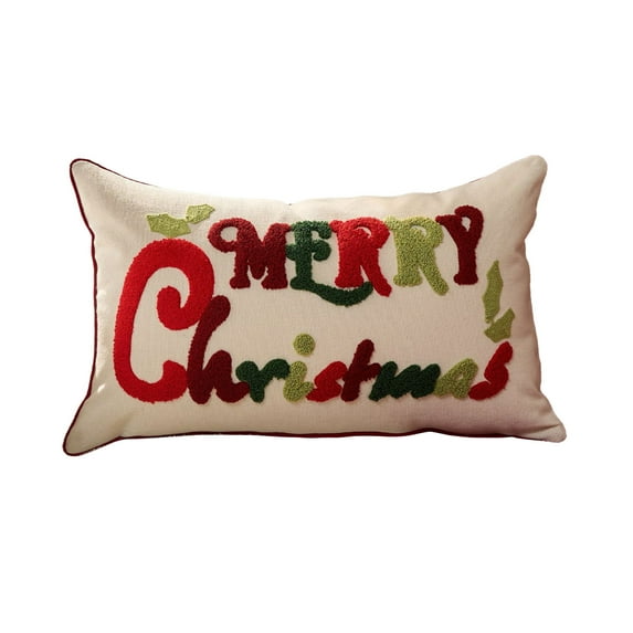Cheapark Red Snowflake Embroidered Christmas Pillow - Merry Christmas Themed Cushion Cover, Soft Accent for Sofa & Bedroom Holiday Decor
