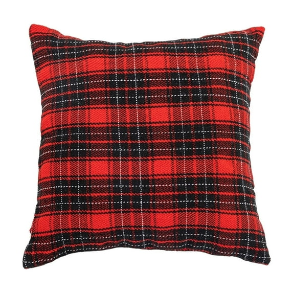 Cheapark Red White Tartan Plaid Throw Pillow Covers - Woven Linen Outdoor Cushion Cases, Abstract Checkered Design, Festive Couch Decor