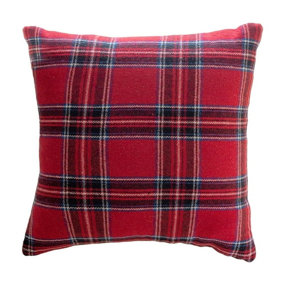 Cheapark Red White Tartan Plaid Throw Pillow Covers - Woven Linen Outdoor Cushion Cases, Abstract Checkered Design, Festive Couch Decor