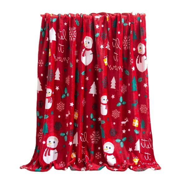 Cheapark Reindeer Snowman Patterned Christmas Throw Blanket, Soft Breathable Warm Comfortable Fleece Blanket, Cozy Decorative Blanket for Sofa Bedroom Christmas Home Decor Gift