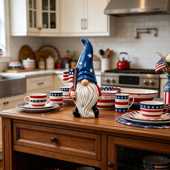Cheapark Resin Patriotic Figurine USA Flag Pattern Tabletop Craft For 4th July Independence Day Holiday Dining Room Daily Accent Decoration