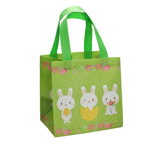 Cheapark Reusable Easter Shopping Tote Bag with Egg and Bunny Design Eco Friendly Grocery Bag for Holiday Gift Giving and Decoration